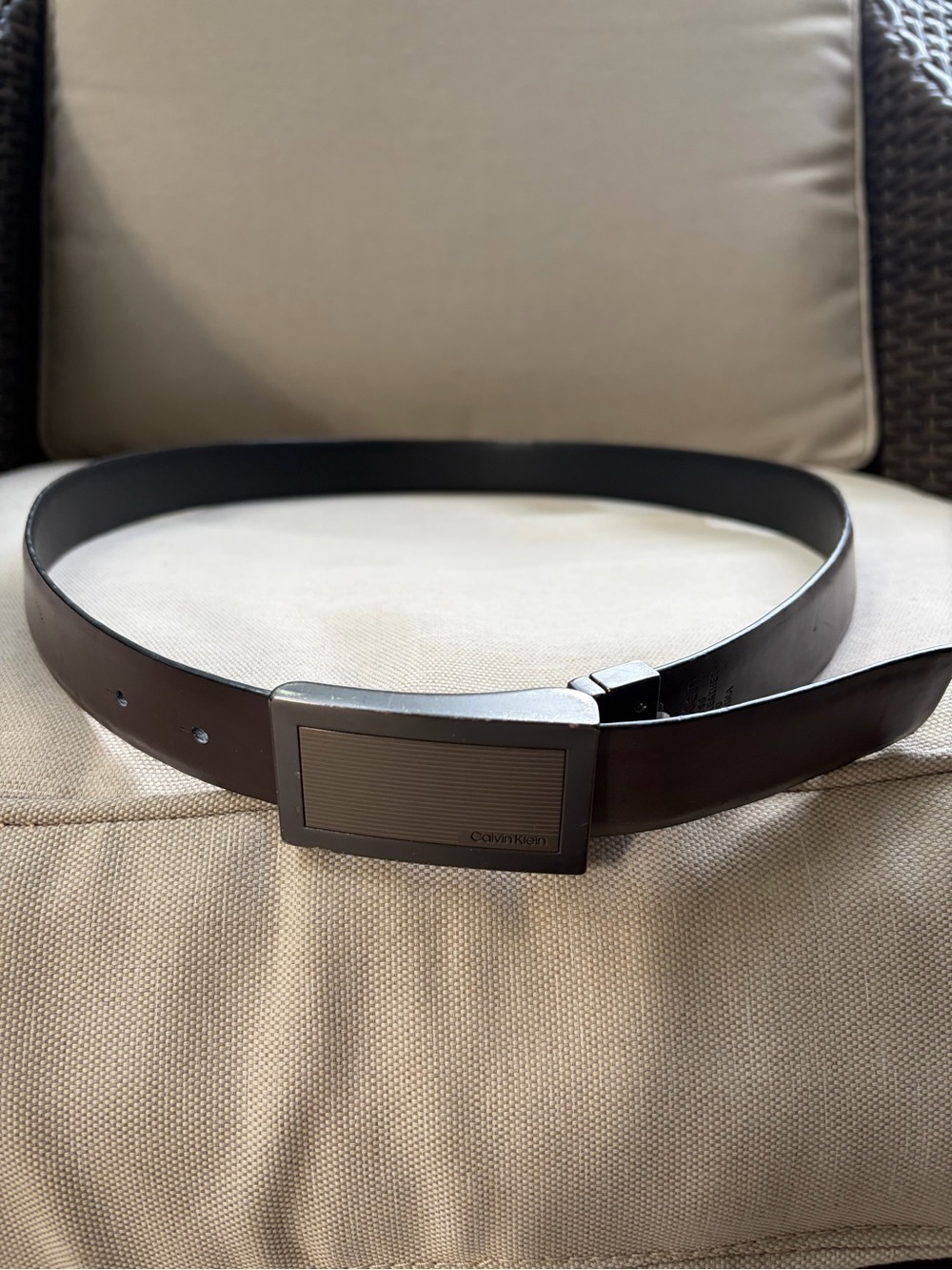Calvin Klein Men's Reversible Black and Brown Leather Belt with Metal Buckle
